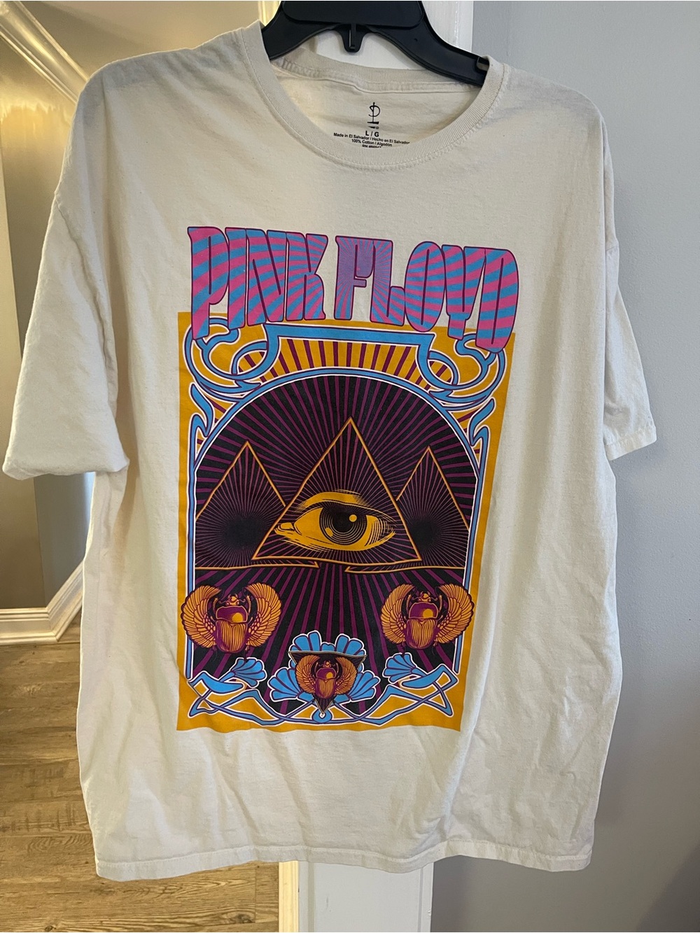 Pink Floyd White Graphic Tee with Pink, Blue & Purple Print